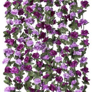 9 Pack 72 FT Artificial Flower Garland, Fake Purple Roses Vines Silk Flowers